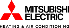Mitsubishi Electric logo with red emblem and black text, featuring "Heating & Air Conditioning" beneath the main logo—a trusted choice among climatemakers for reliable comfort solutions.