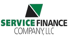 Logo for Service Finance Company, LLC, featuring a green and black segmented triangle above the company name in bold text, reflecting the innovation of climatemakers.